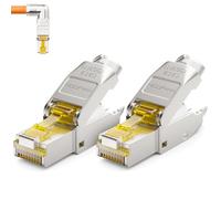 deleyCON 2x Connecteur Réseau RJ45 Cat 8 Coudé 90° sans Outil, Blindé, 40 Gbit/s - pour Câbles D’installation Rigides - Ethernet LAN/DSL, Patch