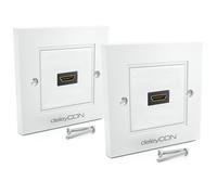 deleyCON 2x HDMI Prise Boîtier Mural 1x Port Montage Encastrée - EARC, Haut Débit, 4K/8K FULL HD Support - pour TV, PS5, Barre de Son, Dolby, HiFi - 80x80mm - Blanc