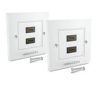 deleyCON 2x HDMI Prise Boîtier Mural 2x Port Montage Encastrée - EARC, Haut Débit, 4K/8K FULL HD Support - pour TV, PS5, Barre de Son, Dolby, HiFi - 80x80mm - Blanc