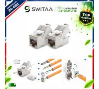 deleyCON 2x Module Keystone Cat 7 blindé STP RJ45 10 Gbit/s 1000 MHz