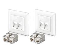 deleyCON 2x Prises Réseau RJ45 Encastrables 10 Gbit/s Keystone (2x Boîtiers + 4x Keystones) - Prise RJ45 Cat6a - pour Câbles Cat6/Cat7 Gigabit - Entièrement Blindé - Blanc