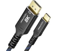 deleyCON 3,0m Câble 8K USB-C vers DisplayPort pour Moniteur (8K@60Hz / 4K@120hz) Adaptateur, Thunderbolt 3/4, pour iPhone 16,15 Pro Max, MacBook, iPad Pro/Air, Samsung Galaxy S25 S24, Notebook, Tablet