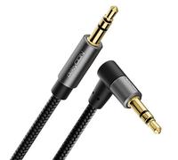 deleyCON 3,0m Câble Audio AUX Jack 3,5 mm Stéréo - Câble en Coton avec Connecteurs en Métal - Fiche Droite vers Fiche Coudée 90° - pour Smartphone, Tablette, Casque, Hi-Fi, Autoradio