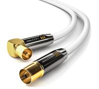 deleyCON 3,0m Câble D'antenne Coaxial - Prise TV 90° Coudée vers Femelle Droit - HDTV Radio DVB-T2 Full HD - Connecteur Métallique - Blanc