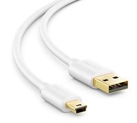 deleyCON 3,0m Câble Mini-USB 2.0 Haute Vitesse - Câble pour le Transfert de Données et la Charge pour Téléphones, Smartphones, Tablettes, GPS, Microphone - Connecteur USB-A vers Mini-B - Blanc