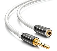 deleyCON 3,0m Câble Rallonge Audio Stéréo - Jack 3,5mm Femelle vers Mâle - Câble AUX avec Connecteurs Métalliques pour Haut-Parleurs et Casques - Blanc