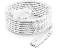deleyCON 3,0m Câble Secteur Cordon D’Alimentation - Prise Européenne Type C vers C7 (Nylon Tressé) - Eurocordon Fiche Plate 2,5 A pour Prise C8 - TV, Barre de Son, PS4, PS5, etc. - Blanc