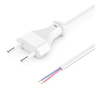 deleyCON 3,0m Câble Secteur Euro - Extrémité Ouverte - Cordon D’Alimentation, Câble de Rechange, de Raccordement, Rallonge - Prise Européenne Type C Fiche Plate - pour Luminaires, Lampes - Blanc