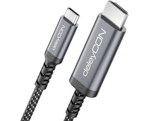 deleyCON 3,0m Câble USB-C vers HDMI - 4K UHD 60Hz - Aluminium, Tressé - pour Moniteur/TV/Projecteur HDMI - Compatible Thunderbolt 3/4, iPhone 17/16/15, MacBook, iPad Pro/Air, Galaxy S25/S24