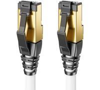 deleyCON 3,0m CAT8.1 LAN Câble Cordon Réseau - RJ45 LAN DSL Liaison Cuivre S/FTP Blindage 2000 MHz 40 Gbit - CAT.8 Ethernet Câble RJ45 Connecteur Doré - Blanc