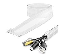 deleyCON 3,0m Faisceau de Câbles avec Fermeture à Glissière - Gestion et Protection des Câbles - Gaine en Nylon Robuste 15mm de Diamètre - pour Maison, Lieu de Travail, Bureau - Blanc