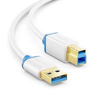 deleyCON 3,0m USB 3.0 Super Speed Câble Connecteur USB A Vers USB B Câble de Données Jusqu'à 5 Gbit/s Pour p. ex. Imprimantes Scanner Imprimantes Multifonctions Blanc