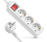 deleyCON 3 Compartiments Prise de Courant avec Interrupteur on/Off Prise de Courant Multiple pour L'intérieur 1,4 m Câble Connecteur de Protection Boîtier en Plastique Robuste Blanc