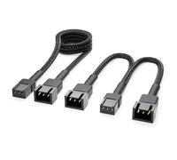 deleyCON 3-Pin Câble de Ventilateur Set Rallonge de Câbles - Câble D'extension 60 cm + Câble Y 15 cm Cordon en Nylon Plug & Play pour PC Ordinateur Station de Travail Noir
