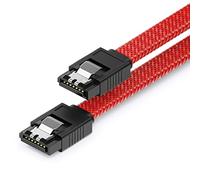 deleyCON 30cm Câble SATA 3 Nylon 6 Gbit/s Données SATA III Raccordement Serial ATA Connexion pour Carte Mère & Disque HDD SSD 2 Fiche S-ATA L Droite Rouge
