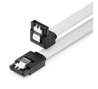 deleyCON 30cm Câble SATA 3 Nylon 6 Gbit/s Données SATA III Raccordement Serial ATA Connexion pour Carte Mère & Disque HDD SSD 1 Fiche S-ATA L 90° Coudée Blanc