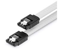 deleyCON 30cm Câble SATA 3 Nylon 6 Gbit/s Données SATA III Raccordement Serial ATA Connexion pour Carte Mère & Disque HDD SSD 2 Fiche S-ATA L Droite Blanc