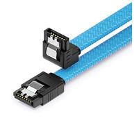 deleyCON 30cm Câble SATA 3 Nylon 6 Gbit/s Données SATA III Raccordement Serial ATA Connexion pour Carte Mère & Disque HDD SSD 1 Fiche S-ATA L 90° Coudée Bleu