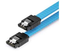 deleyCON 30cm Câble SATA 3 Nylon 6 Gbit/s Données SATA III Raccordement Serial ATA Connexion pour Carte Mère & Disque HDD SSD 2 Fiche S-ATA L Droite Bleu