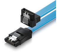 deleyCON 30cm Câble SATA III S-ATA 3 - Câble de Données & de Raccordement, Cordon de Connexion pour HDD SSD avec Clip Métallique - 6 Gbit/s - 1x Droit 1x 90° Connecteur L-Type - Bleu