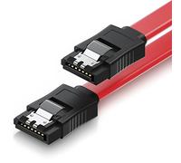 deleyCON 30cm Câble SATA III S-ATA 3 Données - Câble Connexion HDD SSD Raccordement Clip Métallique 6 GBit/s - 2 Fiche Droite L-Type - Rouge