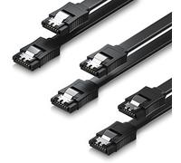 deleyCON 3x 0,5m SATA III Câble de Données HDD SSD Câble de Raccordement Câble de Connexion Un Clip en Métal 6 Gb/s 2 Fiches Droites de Type L - Noir