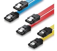 deleyCON 3x 50cm Câble SATA III en Lot S-ATA 3 Données - Câble Connexion HDD SSD Raccordement Clip Métallique 6 GBit/s - 2 Fiche Droite L-Type - Jaune Rouge Bleu