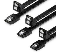 deleyCON 3x 50cm SATA 3 Nylon Câble Set Câbles de Donnés 6 Gbit/s Câbles de Branchement Carte Mère Disque dur HDD SSD 1 Connecteur S-ATA Coudé à 90° Noir