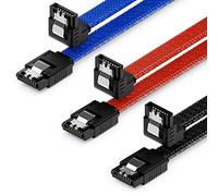 deleyCON 3x 50cm SATA 3 Nylon Câble Set Câbles de Donnés 6 Gbit/s Câbles de Branchement Carte Mère Disque dur HDD SSD 1 Connecteur S-ATA Coudé à 90° Noir Bleu Rouge