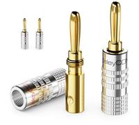 deleyCON 4 Pièces Fiches Banane en Set - Plaqué Or à Visser pour Câble Haut-Parleur 0,75 mm - 4,5 mm & par Exemple HiFi Récepteur - Argent