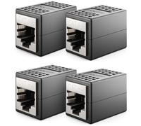 deleyCON 4 Pièces RJ45 Coupleur (10 Gbit/s) - Extension Câble Réseau Adaptateur Ethernet - Compatible Cat8, Cat7, Cat6, Cat5 - LAN DSL POE 2X RJ45 Femelle - Noir