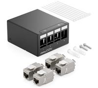 deleyCON 4 Ports CAT7 Set de Panneaux de Brassage avec 4x CAT.7 RJ45 Module Jack Keystone STP 10 Gbit/s - Compatible avec le Câble de Pose CAT6 CAT6a CAT7 CAT8 Ethernet LAN DSL Câble Réseau - Noir