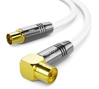 deleyCON 4m Câble D'antenne TV 4K - 4K Ultra-HD Full HD HDTV - 1x Coudé - Câble Coaxial - IEC-Fiche (Droite) vers IEC-Prise (90° Degré) - Connecteur Métallique - Blanc