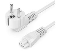 deleyCON 4m Câble Secteur Câble d'alimentation Contact de Protection Fiche Type F (CEE 7/7) Coudé 90° à Prise IEC C5 2,5 Ampères Accouplement de Trèfle Bloc d'alimentation Ordinateur Portable Blanc