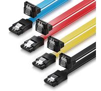 deleyCON 4x 0,5m SATA 3 Câble for HDD SSD Câble de Données 6 GBit/s 1x Droite à 90° Jaune Rouge Bleu Noir