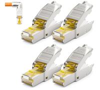 deleyCON 4x Connecteur Réseau RJ45 Cat 8 Coudé 90° sans Outil, Blindé, 40 Gbit/s - pour Câbles D’installation Rigides - Ethernet LAN/DSL, Patch