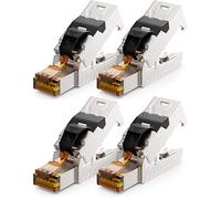 deleyCON 4x Connecteur RJ45 10 Gbit/s Sans Outil Pince Coupante LSA pour LAN Ethernet Câble de Pose - Pour Câbles Réseau CAT6a CAT7 CAT7a CAT8 Câble PoE Blindé Boîtier Métallique