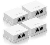 deleyCON 4x Prise Réseau CAT 6a 2x Prise RJ45 FTP Blindé Montage Mural Ethernet 10 Gbit LAN Câble de Brassage Câble D'installation - Blanc