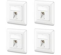 deleyCON 4x Prise Réseau CAT6a Encastrable avec RJ45 Keystone - 10 Gbit/s - STP Blindée - Prise de Données pour Câbles de Raccordement, Réseau, Ethernet à Poser - Gigabit LAN - Blanc