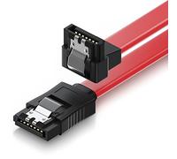 deleyCON 50cm Câble SATA III S-ATA 3 - Câble de Données & de Raccordement, Cordon de Connexion pour HDD SSD avec Clip Métallique - 6 Gbit/s - 1x Droit 1x 90° Connecteur L-Type - Rouge