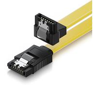 deleyCON 50cm Câble SATA III S-ATA 3 - Câble de Données & de Raccordement, Cordon de Connexion pour HDD SSD avec Clip Métallique - 6 Gbit/s - 1x Droit 1x 90° Connecteur L-Type - Jaune