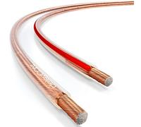 deleyCON 50m Cable pour Haut-Parleur 2x 0,75mm² Aluminium Revêtu de Cuivre CCA Marque de Polarité 2x24x0,20mm Brins BauPVO/CPR - Transparente