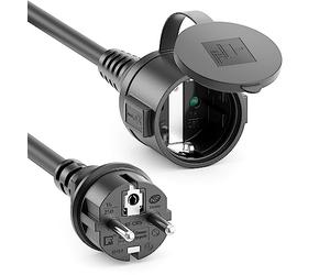 deleyCON 50m Câble Rallonge Extérieur Électrique IP44 (H07RN-F 3G1.5mm²) Câble D’Alimentation en Caoutchouc Résistant aux Intempéries - Fiche avec Contact de Protection vers Prise - Noir
