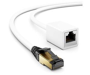 deleyCON 5m CAT8.1 RJ45 Rallonge Câble patch Câble réseau 40 GBit/s 2000 MHz S/FTP Cuivre PiMF 1x RJ45 Connecteur 1x R45 Prise pour Ethernet LAN Gaming Streaming - Blanc