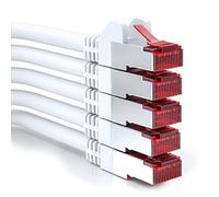 deleyCON 5x 0,5m Câble Patch CAT6 PIMF S/FTP un Blindage CAT-6 RJ45 Câble Réseau Câble Ethernet LAN DSL Routeur Modem Point D'Accès Patch Panels - Blanc