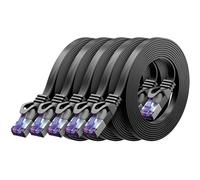 deleyCON 5x 1m Câble Réseau CAT7 plat (CAT 7 avec 10 Gbit/s) Gigabit LAN - RJ45 Ethernet Liaison Patch Longue Plate - pour Internet Switch Routeur Modem Panneau Patch - Noir