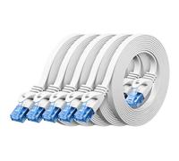 deleyCON 5x 1m CAT6 Câble Réseau Plat 1000 Mbit Gigabit LAN - Cat 6 RJ45 Ethernet Câble Patch Mince Plat - pour Internet Switch Routeur Modem Panneau Patch - Blanc