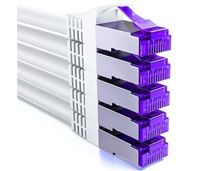 deleyCON 5x 1m CAT7 Câble Réseau - 10 Gigabit - RJ45 Câble Patch Ethernet (Cuivre, Blindage SFTP PiMF) - LAN DSL Switch Modem Routeur Panneau Patch CAT7 CAT6 CAT5 - Blanc