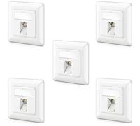 deleyCON 5x Prise Réseau CAT6a Encastrable avec RJ45 Keystone - 10 Gbit/s - STP Blindée - Prise de Données pour Câbles de Raccordement, Réseau, Ethernet à Poser - Gigabit LAN - Blanc