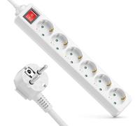 deleyCON 6 Compartiments Prise de Courant avec Interrupteur on/Off Prise de Courant Multiple pour L'intérieur 1,4 m Câble Connecteur de Protection Boîtier en Plastique Robuste Blanc